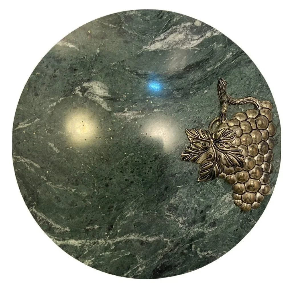 Godinger GSA Silver Art Co. Cheese Tray Green Marble Silver Grape Cluster-10